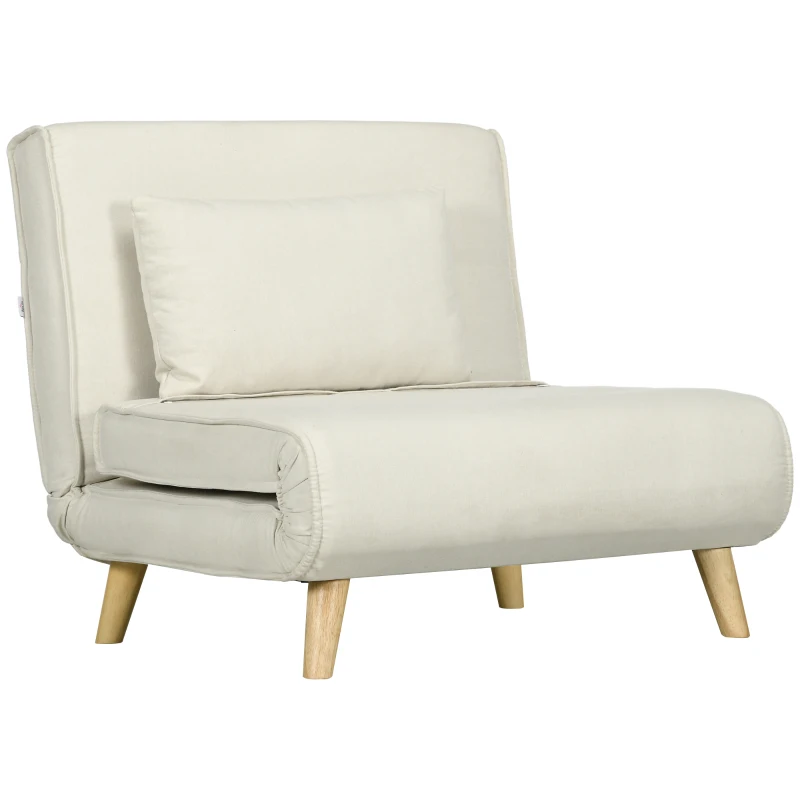 HOMCOM Poltrona 2 em 1 Sofá Cama Individual Dobrável com Encosto Ajustável e Almofada Carga 125 kg 90x78x79 cm Bege
