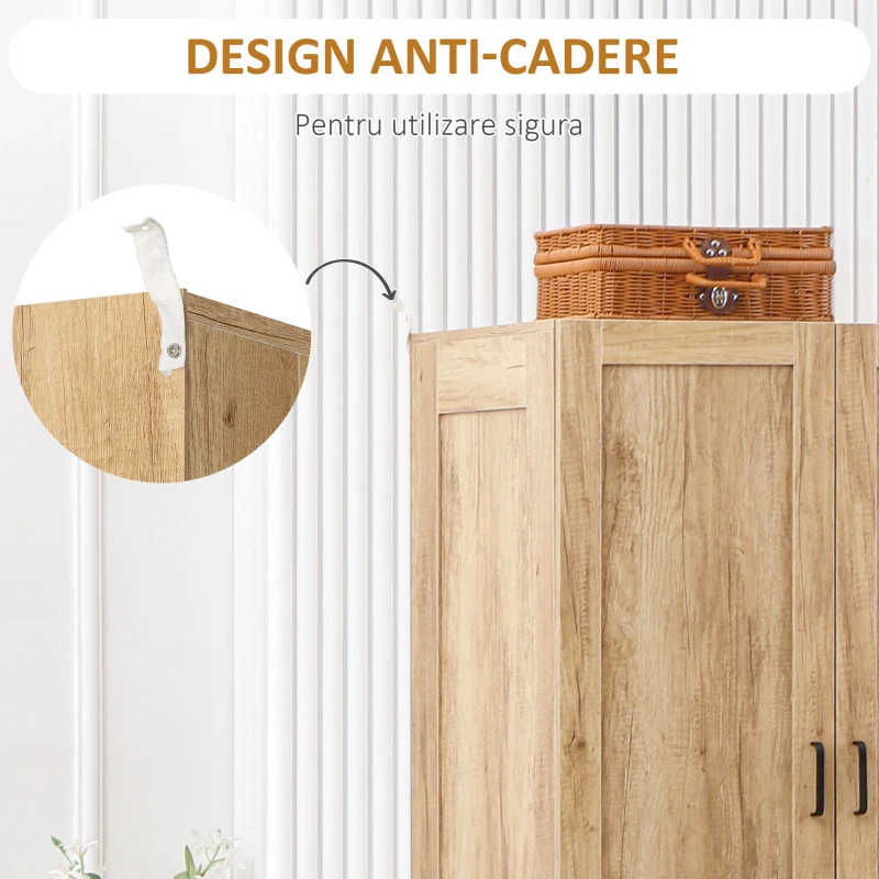 HOMCOM Dulap Dormitor 2 Uși cu 2 Sertare și Bară pentru Umerașe 80x54x180 cm Lemn