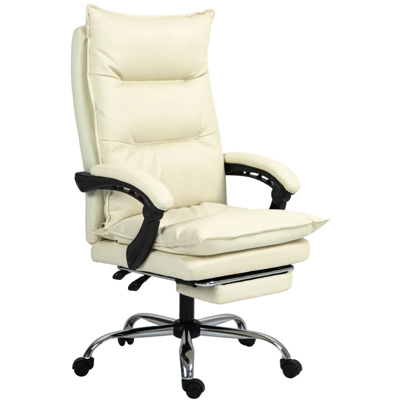 Vinsetto Bürostuhl, verstellbare Sitzhöhe, Fußstütze, Kunstleder, bis 135 kg, Metallbasis, 66x72x116-124cm, Beige