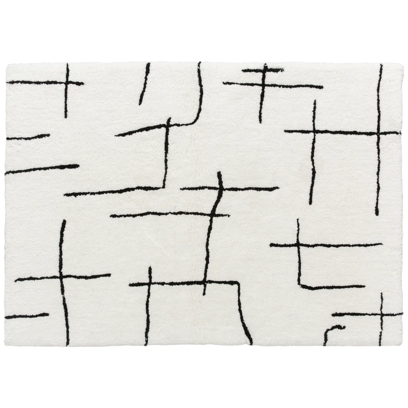 HOMCOM Modern Fluffy Area Rug, Geometric Pattern Washable Rug, Soft High Pile Floor Carpet for Living Room, Bedroom, Dining Room, Home Office, 170 x 120 cm, Cream