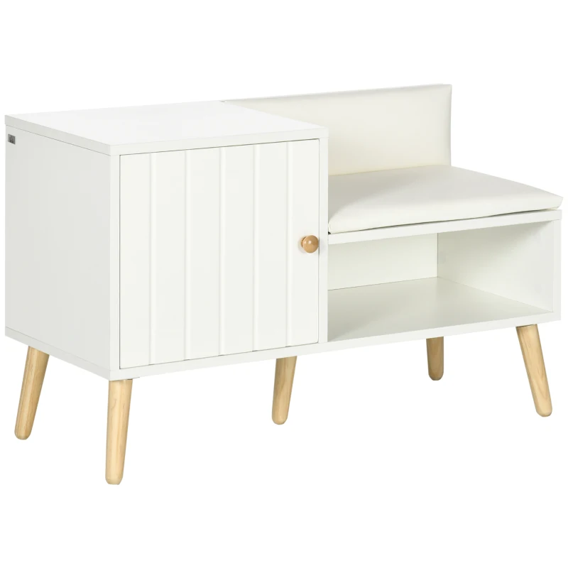 HOMCOM Scarpiera da Ingresso con Seduta Imbottita e Armadietto per 4 Paia di Scarpe, 80x33x49cm, Bianco