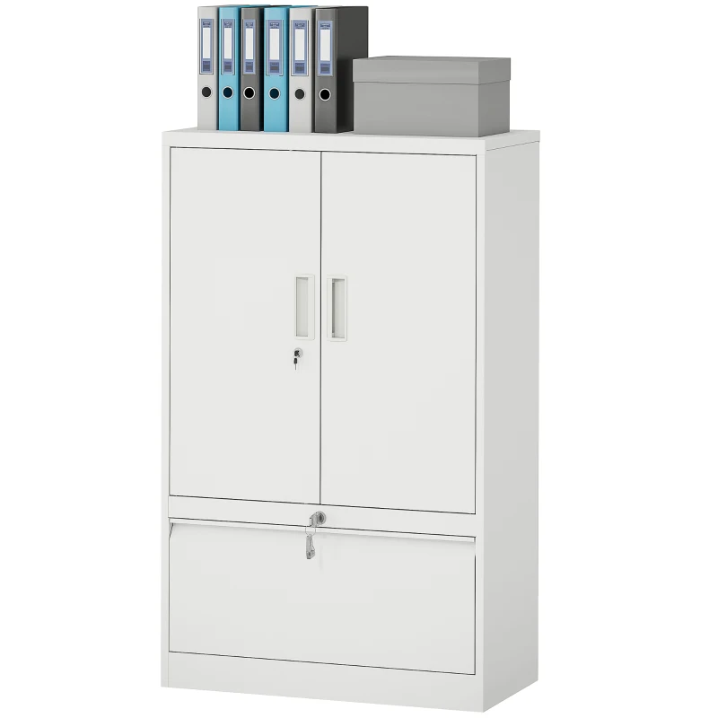 HOMCOM Armoire de bureau en acier avec étagère interne ajustable et tiroir, 80x40x130 cm, Blanc