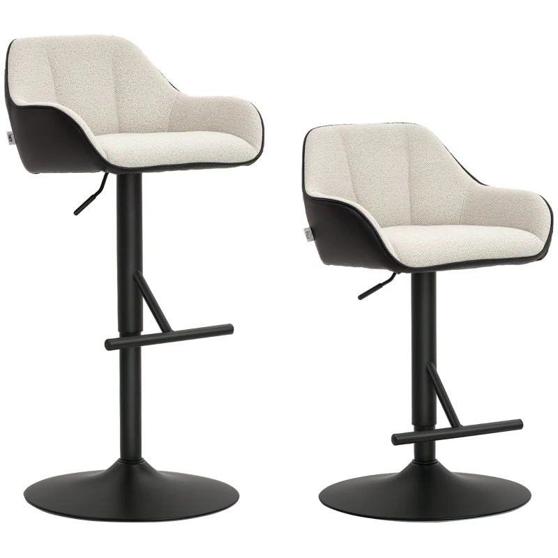 HOMCOM Set 2 Scaune de Bar cu Spătar, Tetiară și Brațe și Bază Antiderapantă, 52,5x53x86,5-108 cm, Gri Deschis(m-11)