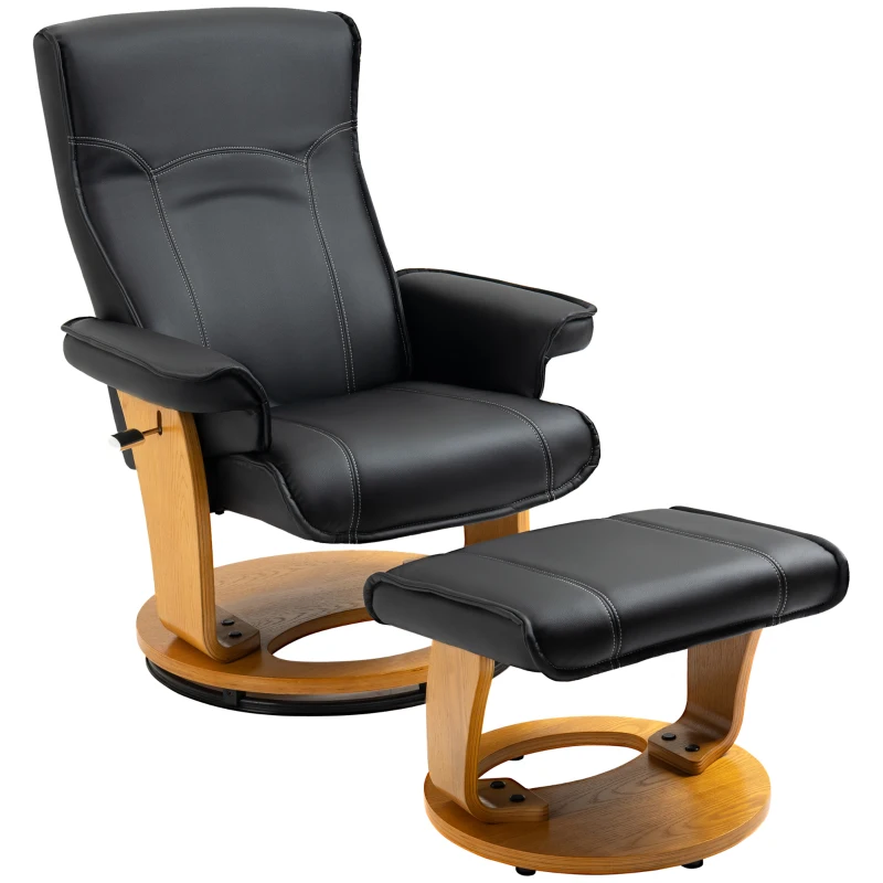 HOMCOM Relaxsessel mit Fußhocker, TV-Sessel, Liegesessel, verstellbare Rückenlehne, 360° drehbar, Schwarz + Braun
