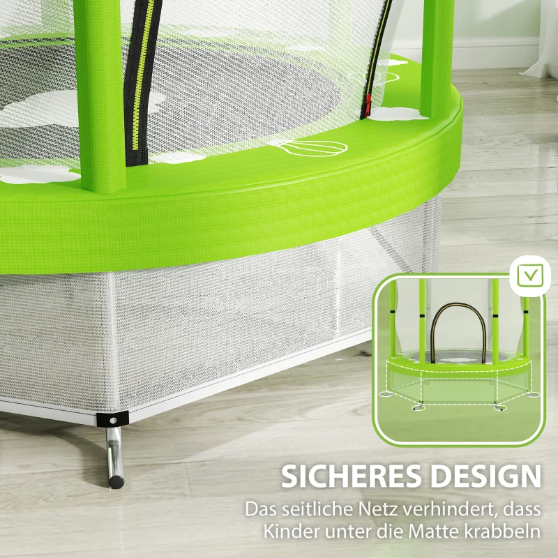 AIYAPLAY Kindertrampoline met Veiligheidsnet, Binnen- en Buitengebruik, 3-6 Jaar, Groen