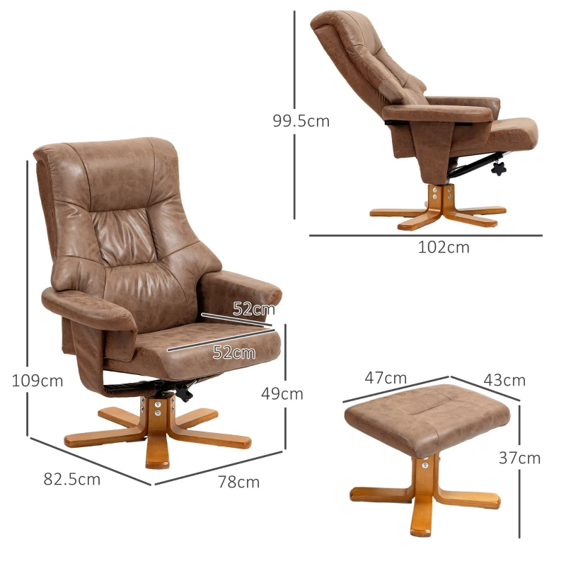 HOMCOM Fabric Recliner Armchair with footstool Faux Leather Swivel Reclining Sofa Brown
