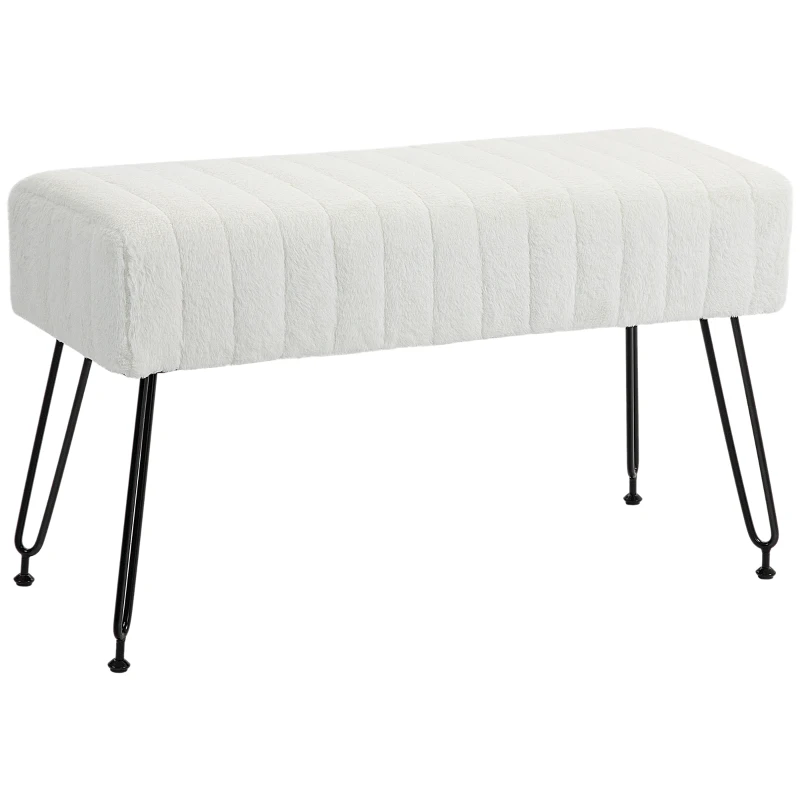 HOMCOM Sitzbank, gesteppter Sitz, Kunstfellbezug, Metallbeine, bis 120 kg, 82x30x47 cm,  Cremeweiß/Schwarz