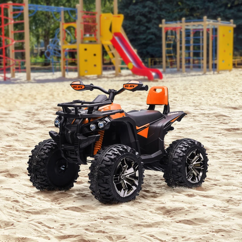 HOMCOM 12V Elektrische Kinderquad met Voor- en Achteruitfunctie, MP3-speler, Koplamp, 3-8 km/u, 3-5 Jaar, Oranje