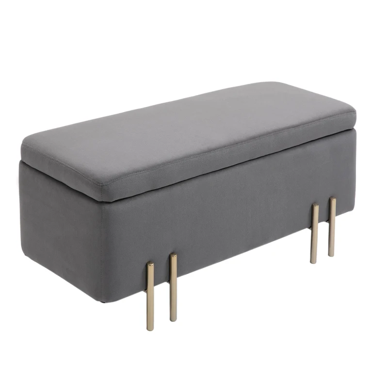 HOMCOM Storage Ottoman, Rectangle Footstool, Light Luxury Storage Bench with Cushion and Soft Surface, Dark Grey