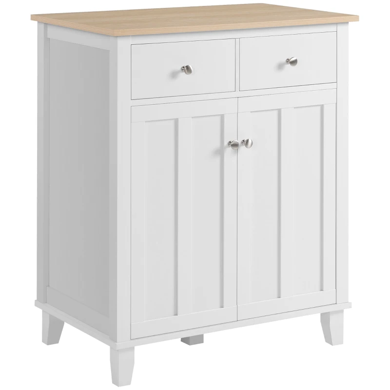 HOMCOM Buffet de Cuisine Commode Meuble de Rangement pour Chambre, Salon Bureau avec 2 Portes 2 tiroirs - 76 x 48 x 91 cm - Blanc et Aspect Bois