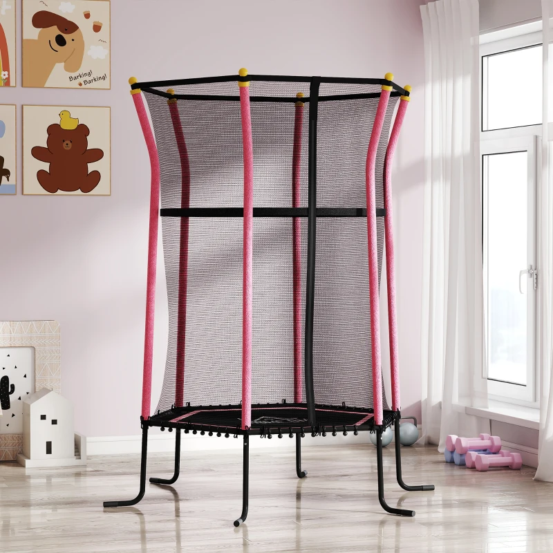 HOMCOM Kindertrampoline, Ø163,5 cm, met Veiligheidsnet, Gepolsterd, Staal, Belastbaar tot 50 kg