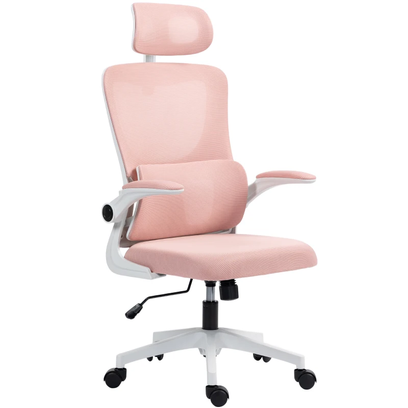 Vinsetto Sedia da Ufficio Regolabile e Reclinabile con Poggiatesta Rimovibile, in Tessuto a Rete, 60x59x114-122 cm, Rosa
