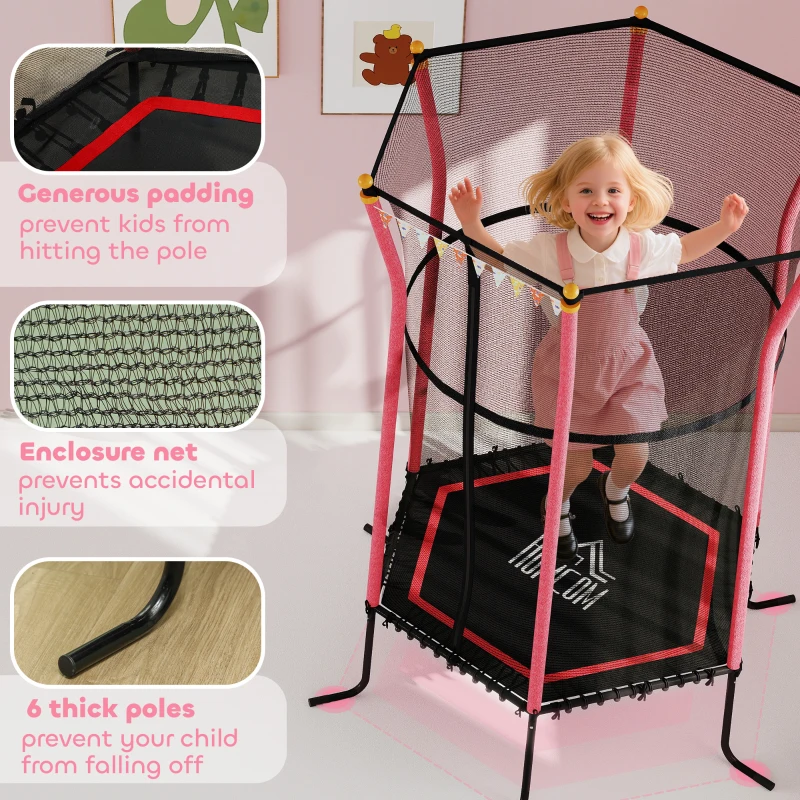 HOMCOM Kindertrampoline, Ø163,5 cm, met Veiligheidsnet, Gevoerd, Staal, Belastbaar tot 50 kg, Zwart & Rood
