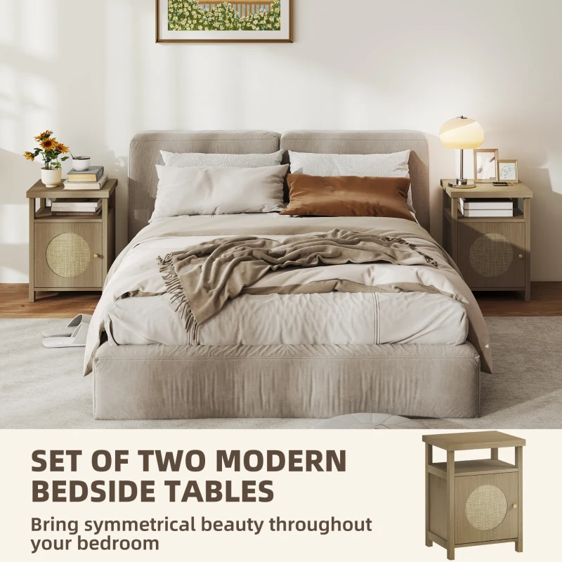 HOMCOM Set di 2 comodini stretti con vano aperto e finitura in vimini, 40 x 35 x 55 cm Marrone