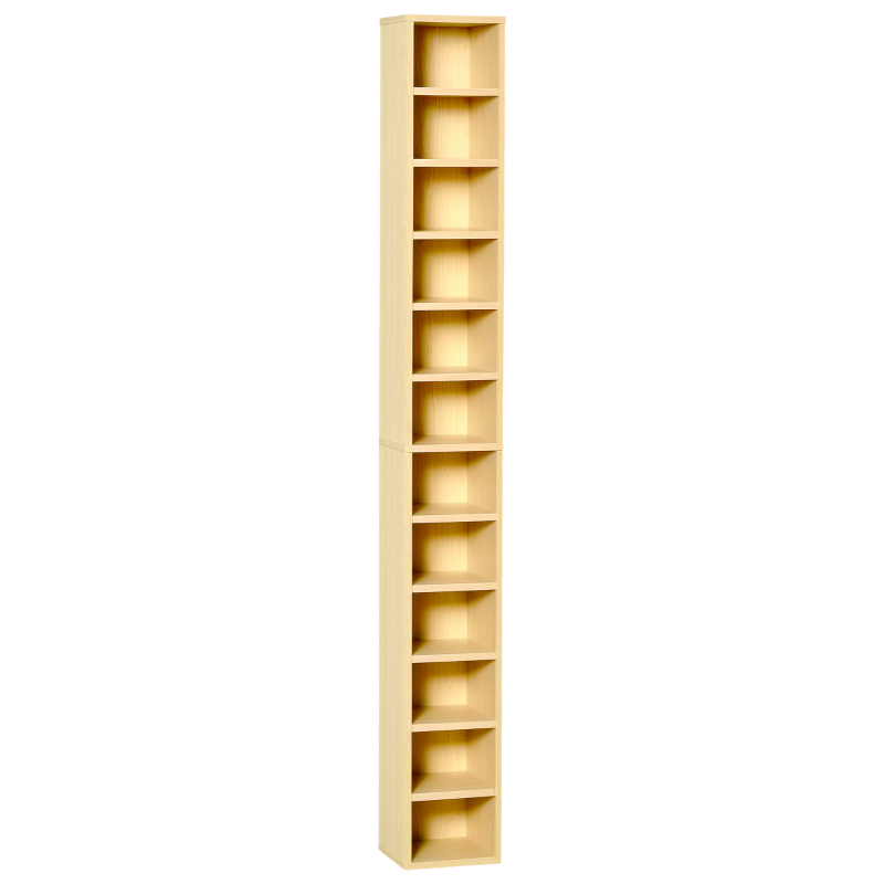 HOMCOM Rangements pour CD et DVD, étagère colonne de rangement, meuble de rangement avec 12 compartiments, capacité max. 204 CD, 21 x 20 x 175 cm, bois naturel