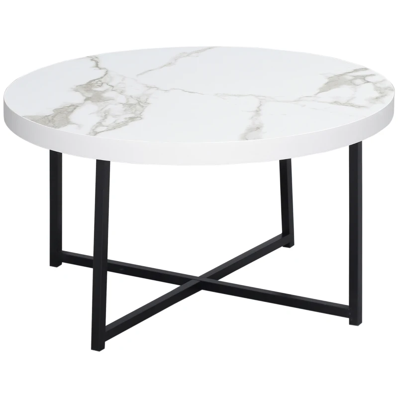 HOMCOM Mesa de Centro Redonda com Bancada Similar ao Mármore e Estrutura de Metal Estilo Moderno 80x80x45cm Branco e Preto