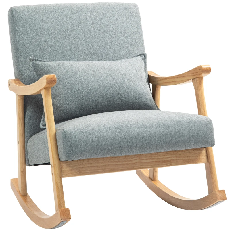 HOMCOM Silla Mecedora con Cojín Lumbar Respaldo Amplio y Base de Madera para Salón o Dormitorio 65x87x84 cm Gris Claro