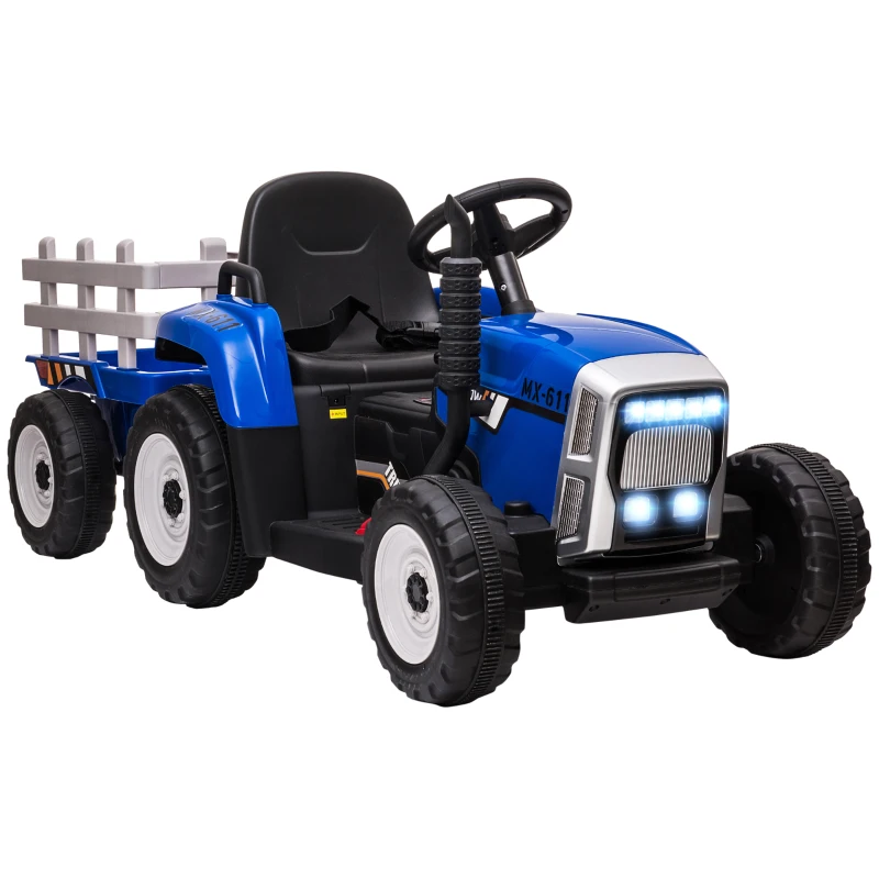 HOMCOM Auto elettrica per bambini con rimorchio, telecomando, fari, 3-6 km/h, per 3-6 anni, Blu