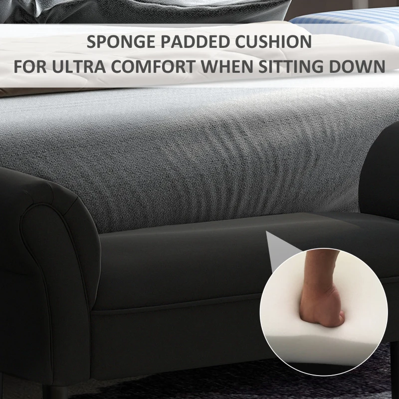 HOMCOM End of Bed Bench, Small-sized Bench Seat, Upholstered Ottoman Window Seat with Arm and Wooden Leg, Black