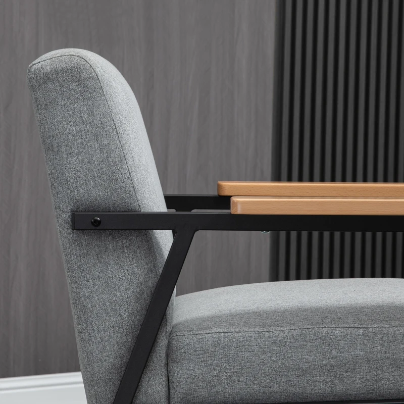 HOMCOM Modern Accent Chair with Cushioned Seat and Back, Upholstered Fireside Chair for Living Room, Comfy Chair with Wood Armrests and Steel Legs, Grey