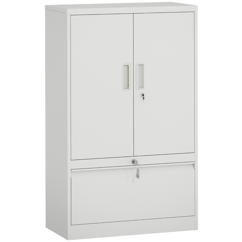 HOMCOM Armoire de bureau en acier avec étagère interne ajustable et tiroir, 80x40x130 cm, Blanc
