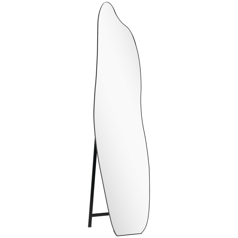 HOMCOM Espelho de Pé 160x40 cm sem Moldura Espelho de Corpo Inteiro Forma Irregular com Suporte Metálico Preto
