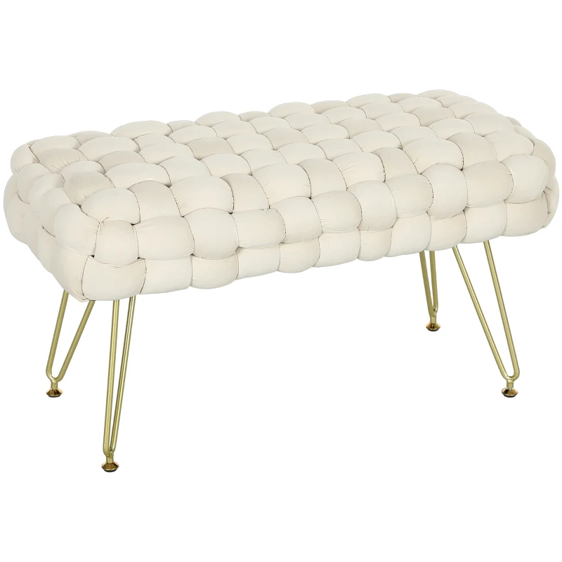HOMCOM Moderner Sitzhocker mit Metallbeinen, gepolstertem Sitz, für Wohnzimmer, Schlafzimmer, Flur, Cremeweiß
