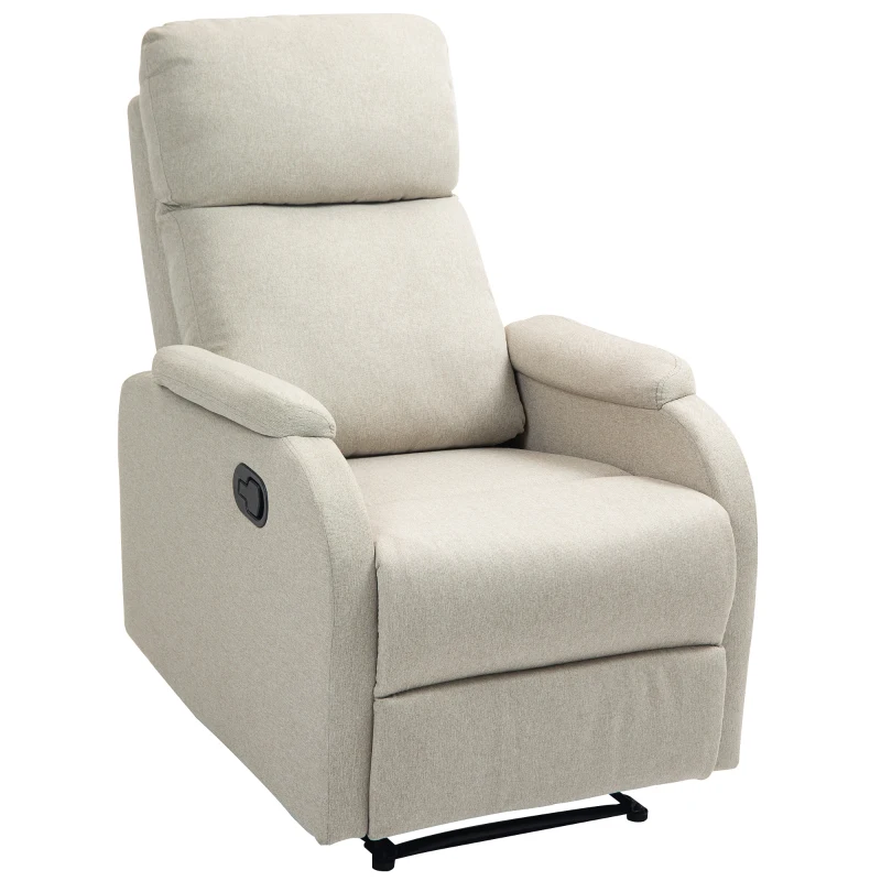 HOMCOM Poltrona Relax Reclinabile Manuale con Poggiapiedi in Tessuto e Imbottitura Spessa, Beige