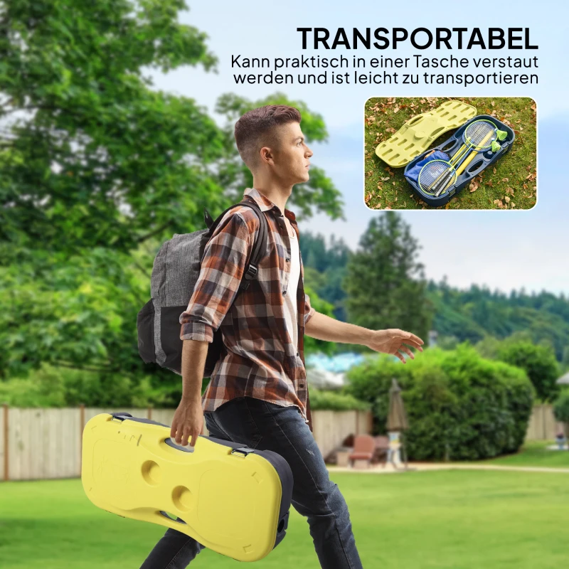 HOMCOM Badmintonnet met standaard Badmintonnet met 4 badmintonrackets, draagbaar