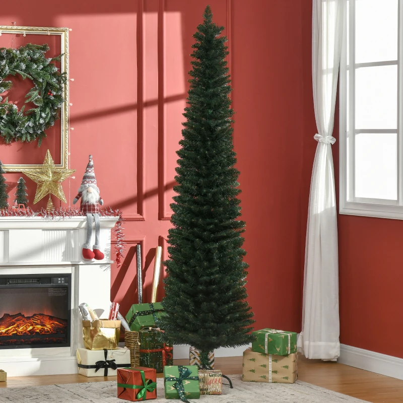 HOMCOM Árvore de Natal Artificial Altura 210cm com 510 Ramos de Folhas de PVC Ignífugos Base Dobrável e Suporte Metálico Verde
