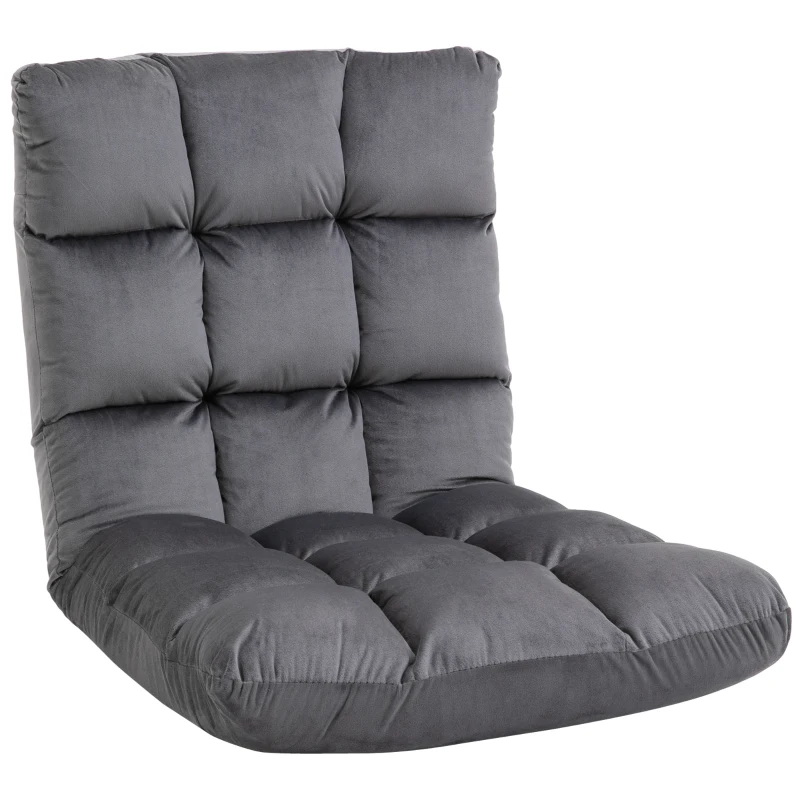 HOMCOM Sessel Gästematratze Bodensessel, verstellbare Rückenlehne, Velouroptik, 55 cm x 71 cm x 53,5 cm, Grau