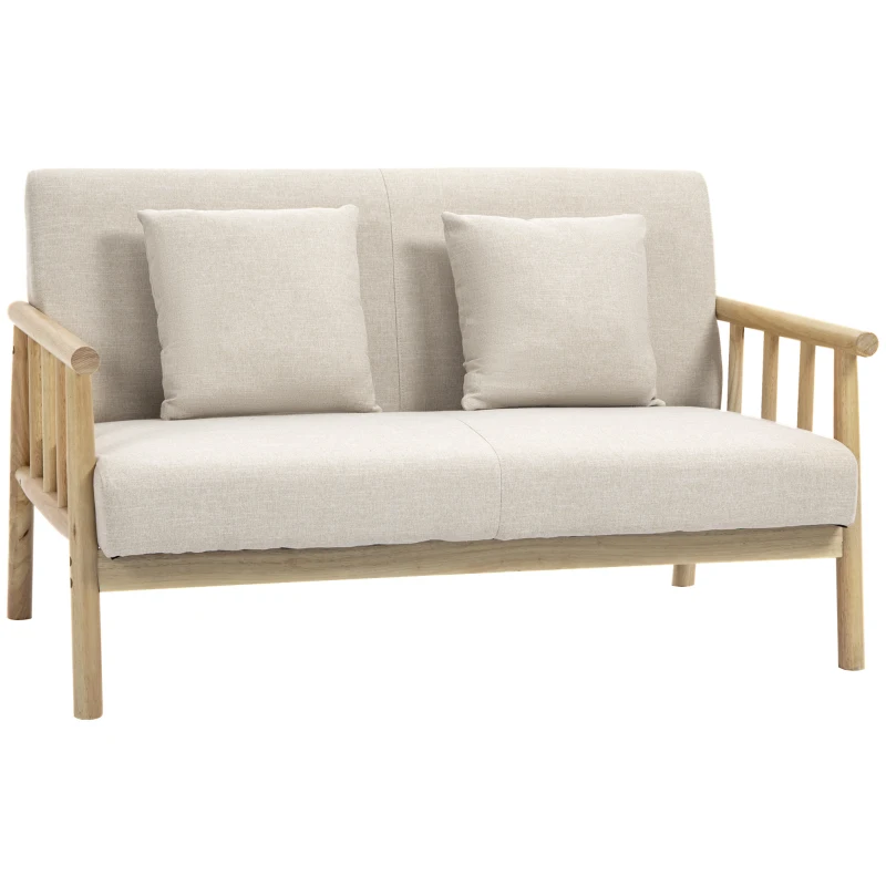 HOMCOM Canapé banquette 2 places style naturel en bois et tissu - dim. 123L x 69l x 74H cm - beige