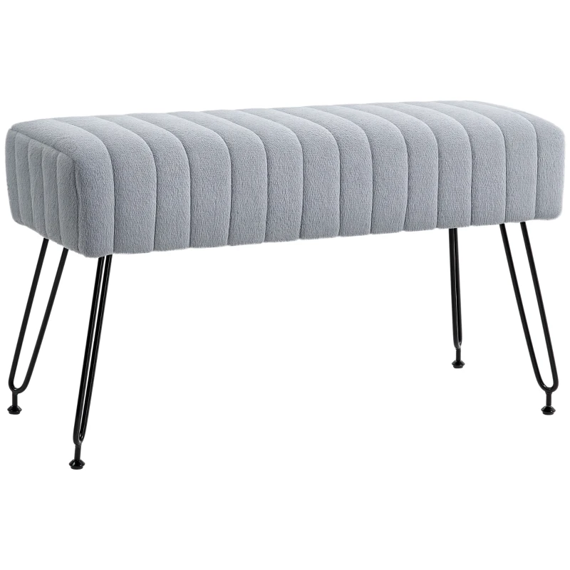 HOMCOM Panca Fondo Letto Imbottita in Peluche, Legno e Metallo, 82x30x47 cm, Grigia e Nera