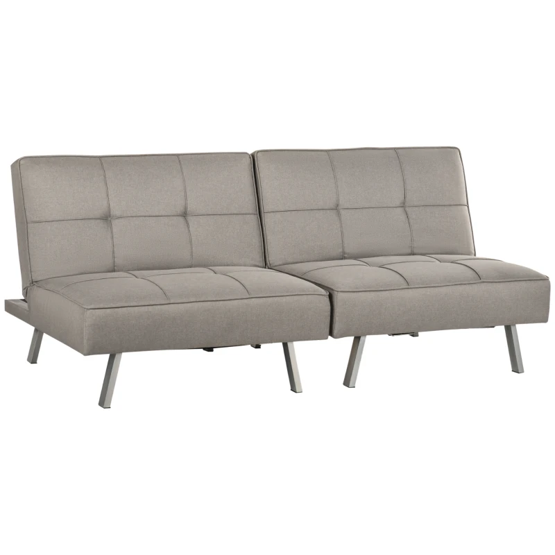HOMCOM Banquette convertible 3 places canapé-lit clic-clac 2 fauteuils rembourré avec dossier inclinable en tissu gris