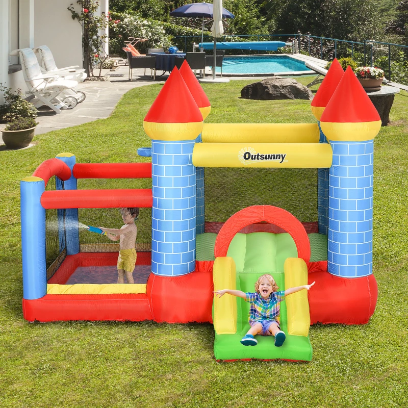 Outsunny Château gonflable pour enfants avec trampoline toboggan, souffleur 350W et sac de transport inclus jusqu'à 3 enfants dim. 280L x 260l x 210H cm multicolore(m-11)