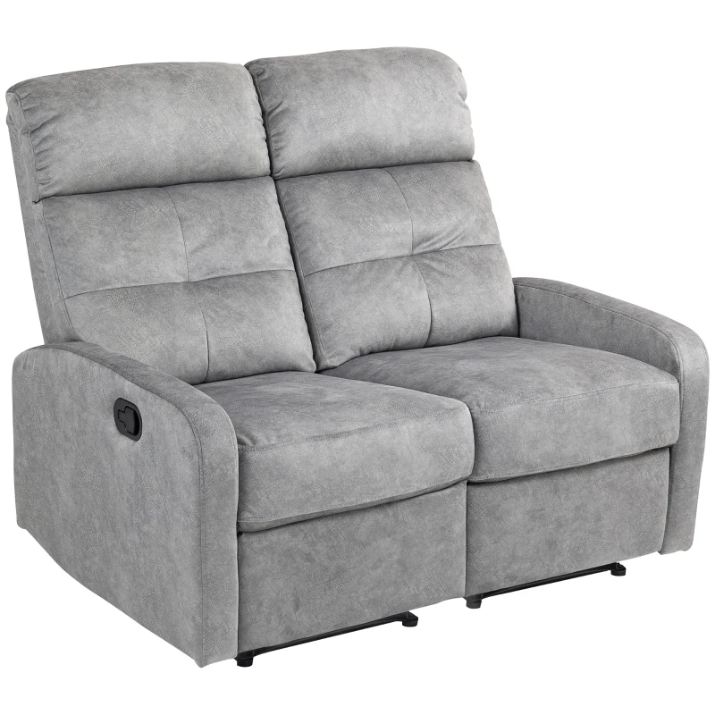 HOMCOM Doppelsitz-Sessel, Relaxsessel mit verstellbarer Doppellehne und Fußablage, für Wohnzimmer, Stoffbezug, Grau