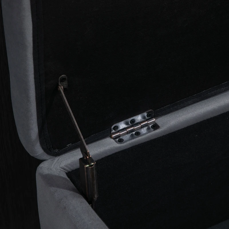 HOMCOM Storage Ottoman, Rectangle Footstool, Light Luxury Storage Bench with Cushion and Soft Surface, Dark Grey