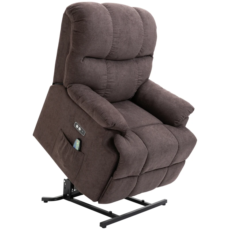 HOMCOM Massagesessel mit Aufstehhilfe, Relaxsessel mit Aufstehhilfe, inkl. Fernbedienung, USB-Schnittstelle, Braun
