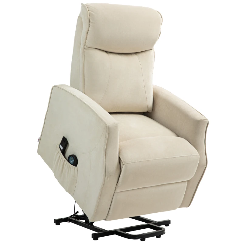 HOMCOM Poltrona Relax Alzapersona con 8 Punti Massaggio, Reclinazione a 135° e 2 Telecomandi, Crema