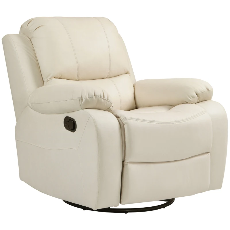 HOMCOM Relaxsessel, verstellbare Lehne & Fußstütze, drehbar, bis 150 kg, Stahlrahmen, 93x100x98cm, Cremeweiß