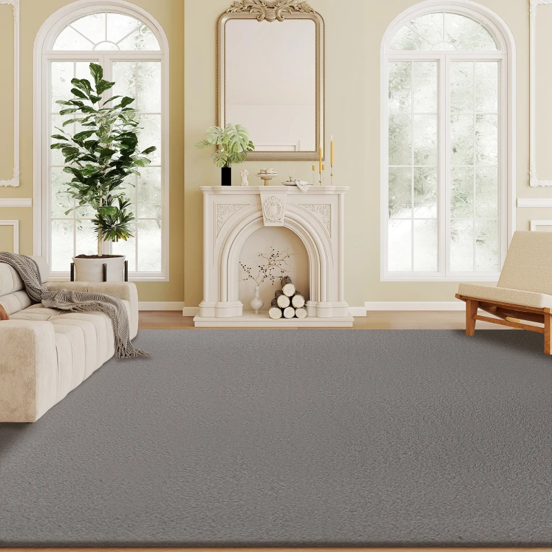 HOMCOM Tapis salon 200 x 140 cm tapis à poils longs, lavable en machine, antidérapant, en fausse fourrure, gris clair