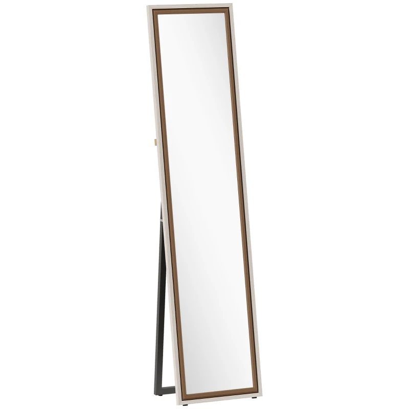HOMCOM Espejo de Cuerpo Entero 157x37 cm con Marco Bicolor Espejo de Pie Inclinado o Colgante Blanco y Marrón