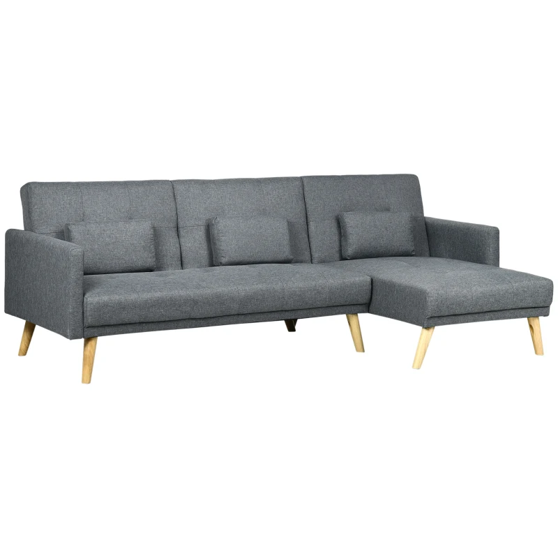 HOMCOM Canapé d'angle convertible avec méridienne 3 places accoudoirs 3 coussins rembourrées 245 x 127 x 83 cm gris