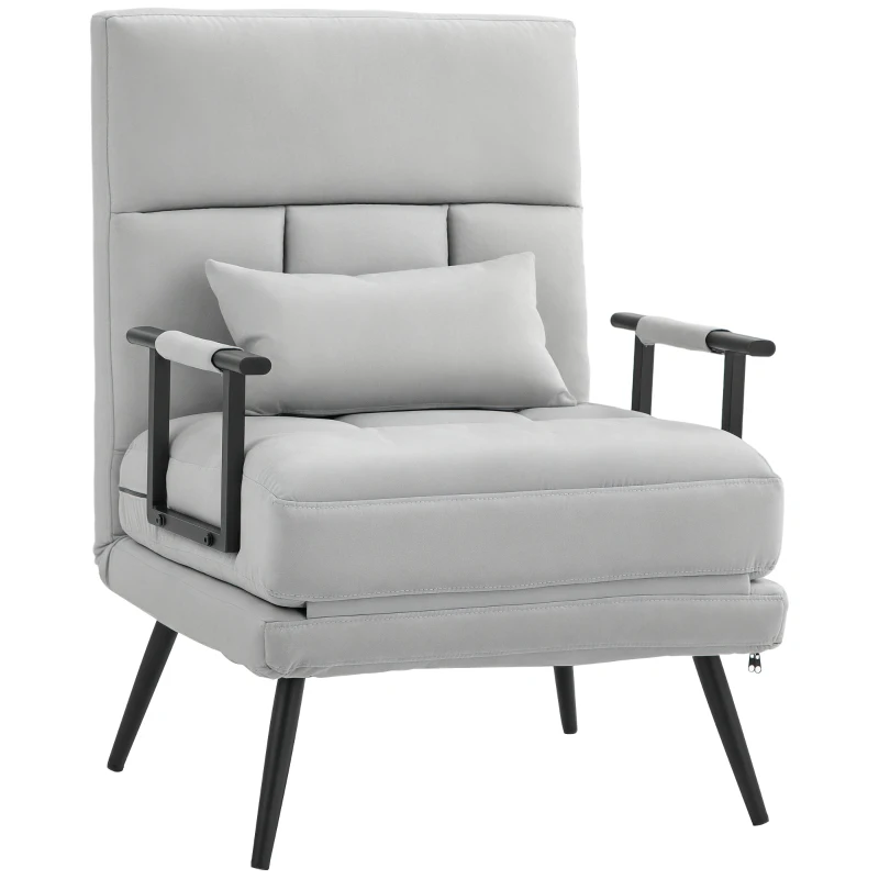 HOMCOM Poltrona Letto 3 in 1 con Cuscino Incluso, in Acciaio e Poliestere, 71x71x97 cm, Grigio Chiaro