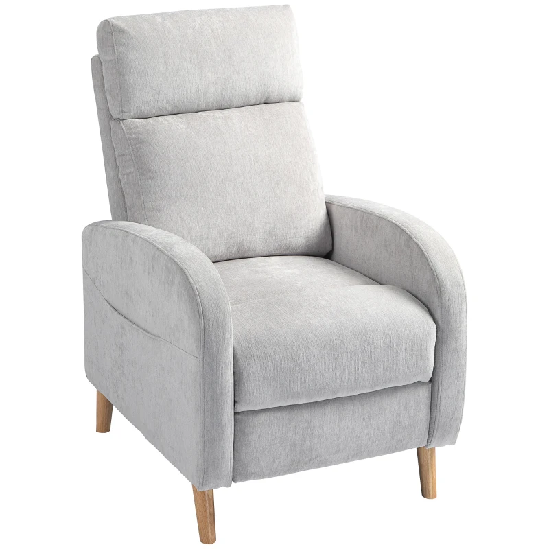 HOMCOM Sillón Relax Reclinable Tapizado en Lino Sintético con Reposapiés y Bolsillo Lateral Carga 120 kg Gris Claro(m-10)