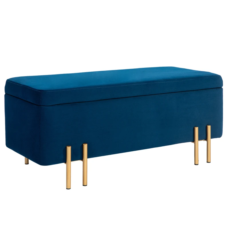 HOMCOM Sitzbank, Polsterbank mit Stauraum, Metall, Kautschukholz, Schaumstoff, 100 x 40 x 42 cm, Dunkelblau