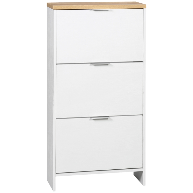 HOMCOM Schuhschrank mit 3 Kippfächern, 12 Paar Schuhe, verstellbare Einlegeböden, Natur + Weiß