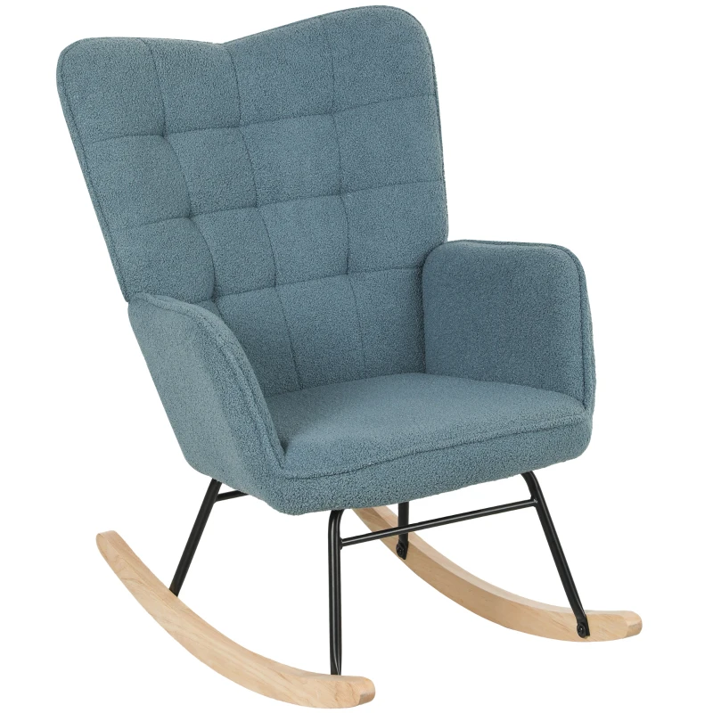 HOMCOM Schaukelstuhl, ergonomische Form, Echtholzkufen, bis 120 kg, Hellblau