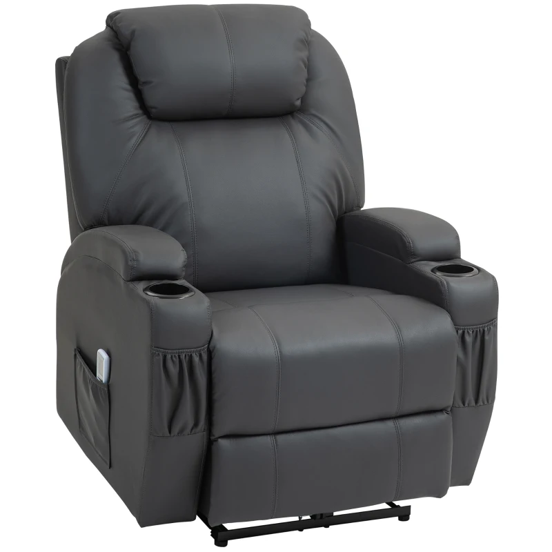 HOMCOM Massagesessel, elektrisch verstellbar, 8 Vibrationspunkte, Becherhalter, Kunstleder, Dunkelgrau