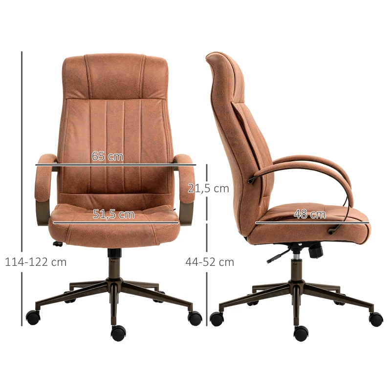 Vinsetto Silla de Escritorio Giratoria con Altura Ajustable Reposacabezas Reposabrazos y Respaldo 65x71,5x114-122 cm Marrón